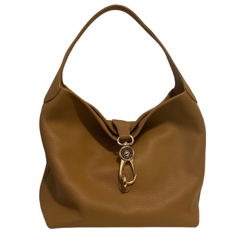 Dooney & Bourke Pebbled Leather Hobo Bag Tan Gold Lobster Clasp Closure